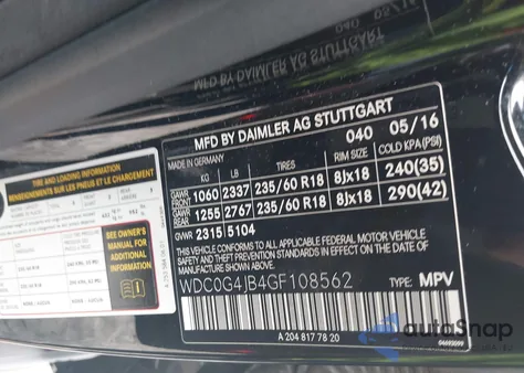 2016 Mercedes-Benz Glc 300 from USA, damaged, VIN WDC0G4JB4GF108562